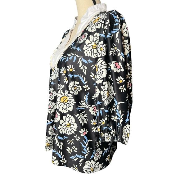 SMITH & QUINN Women's Blouse in Black w/Floral Print Elastic Cuffs Size Small - Picture 3 of 6